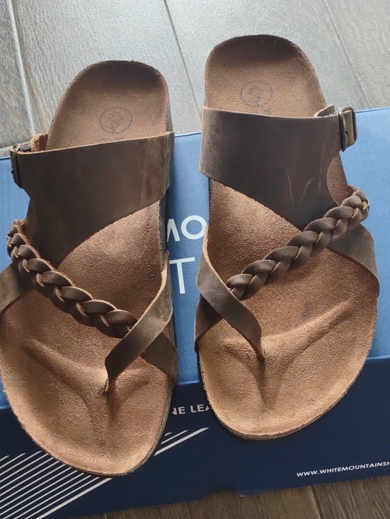 White Mountain Shoes - White Mountain Brown Leather Footbed Slide Sandals, Size 8, New With Tag's